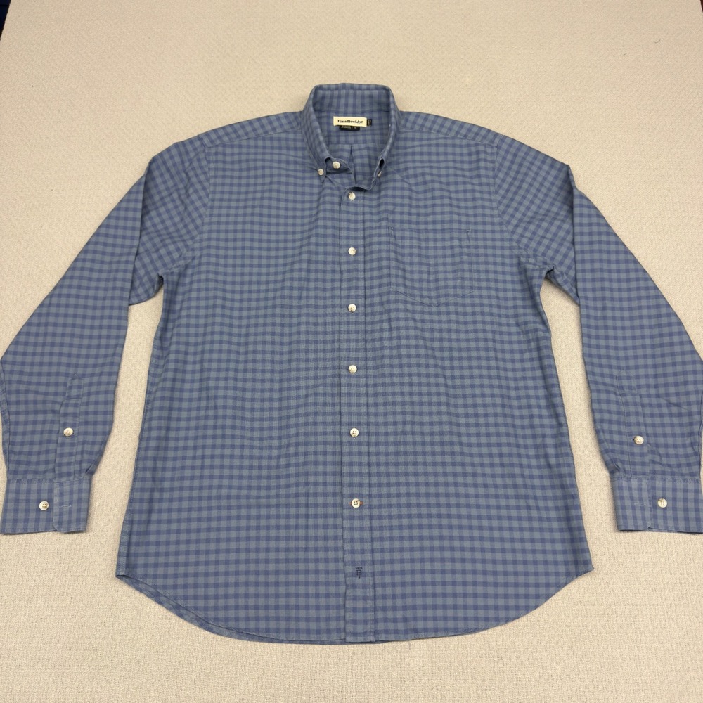Tom Beckbe Shirt Mens Large Blue Gingham Plaid Cotton Button Down Portugal
